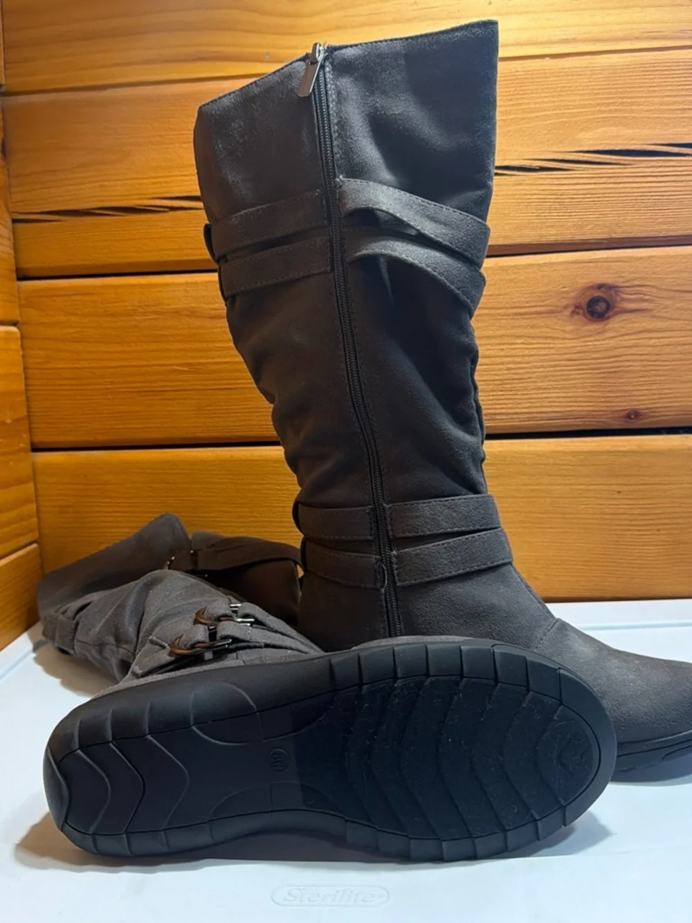 Women's Gray Mid-Calf Buckle Boots